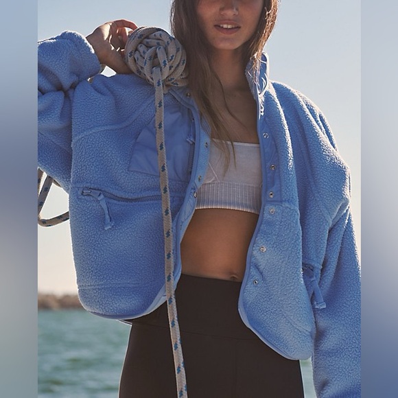 Free People Jackets & Blazers - Free Peoplee Hit The Slopes Fleece Jacket in Celestial Blue
